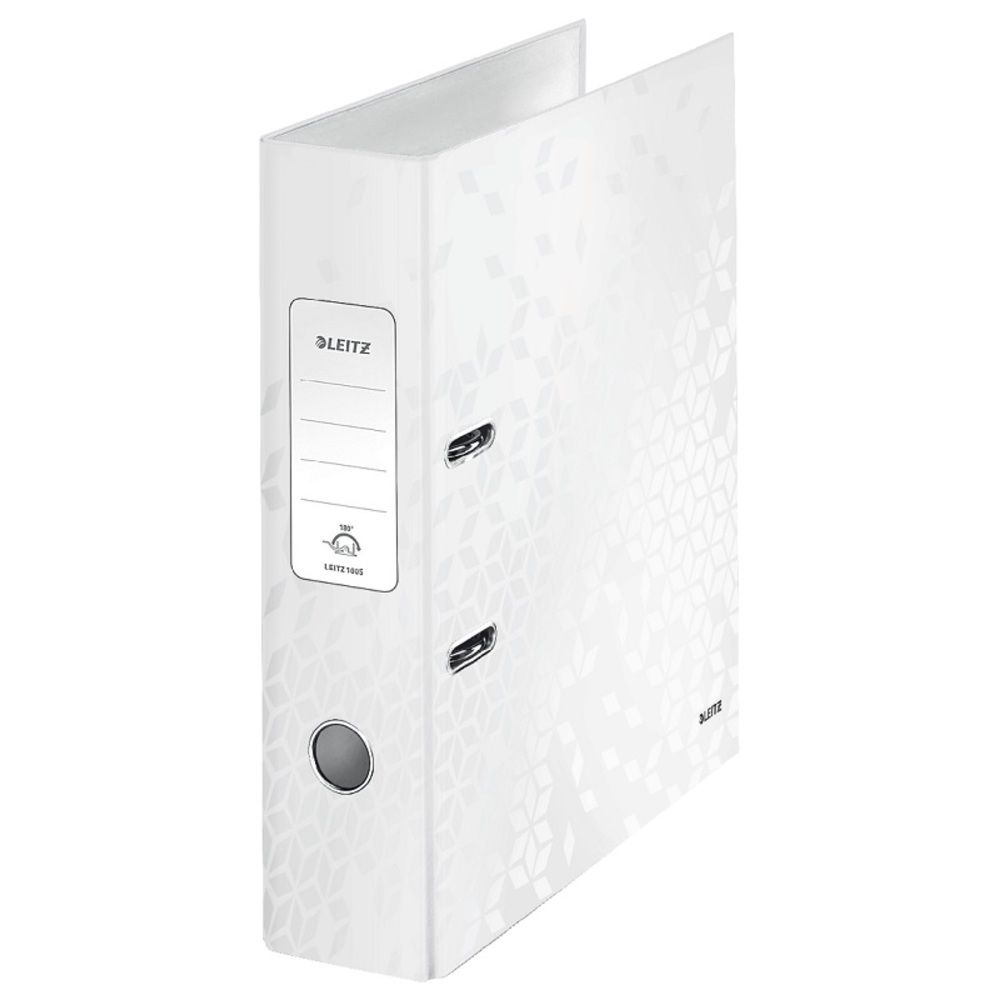 Biblioraft Leitz 180° WOW, carton laminat, partial reciclat, FSC, A4, 80 mm, alb_1