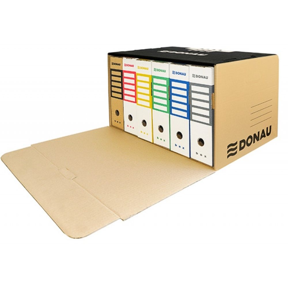 Container de arhivare cu capac deschidere frontala, carton 450gsm, DONAU - negru/kraft_1
