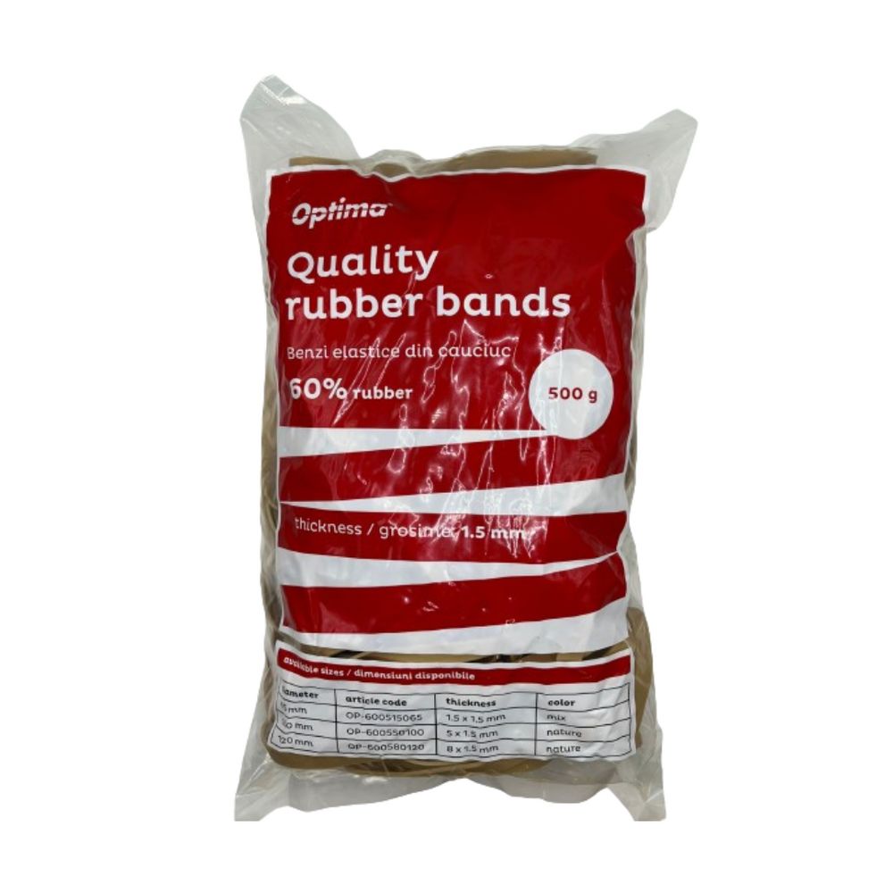 Elastice pentru bani, 60% cauciuc, 500gr./punga, D 80, grosime 8mm x 1.5mm, Optima - natural_1