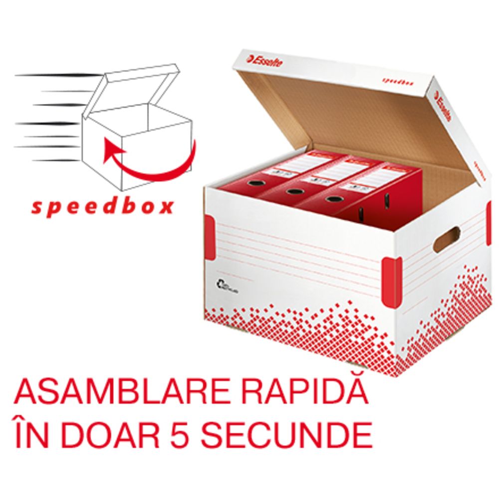 Container arhivare si transport Esselte Speedbox, pentru biblioraft, carton, 100% reciclat, FSC, alb_1